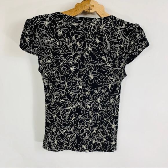 BCBG black White Floral Faux Wrap Top Small - Picture 6 of 11